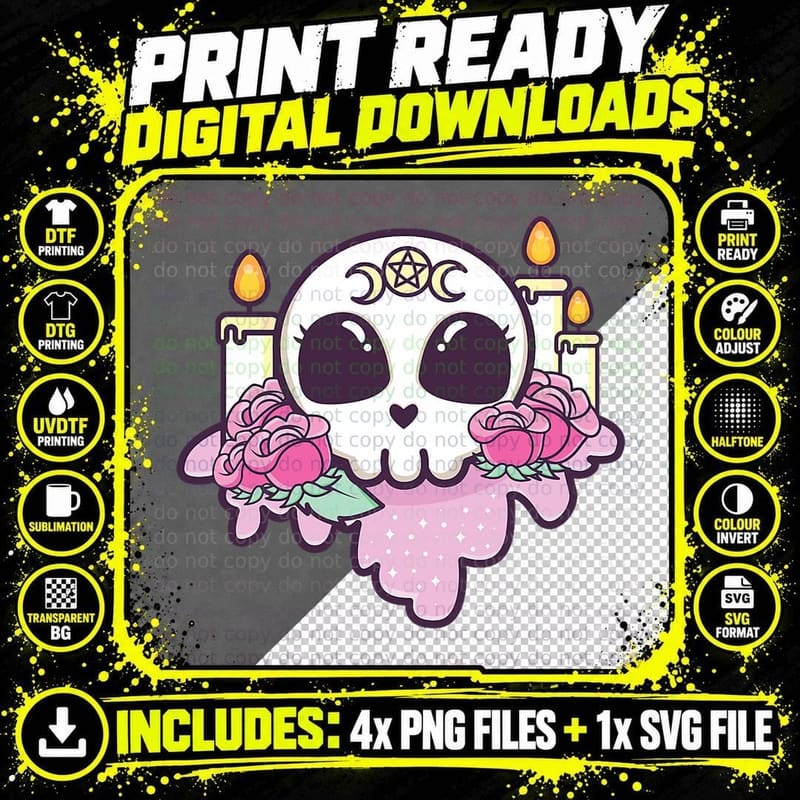 Nu Goth Aesthetic Kawaii Pastel Goth Creepy Cute Skull Png SVG Digital Bundle