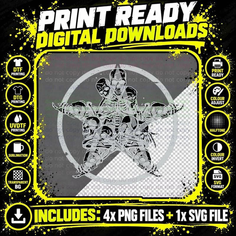 Occult Satanism Goth Punk Metal Head Creepy Skull Png SVG Digital Bundle