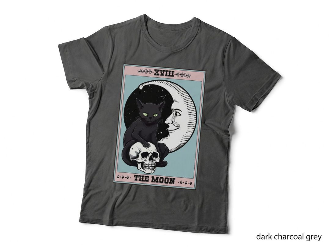 Occult the Moon Black Cat Skull Tarot Spooky Creepy Cat T-Shirt