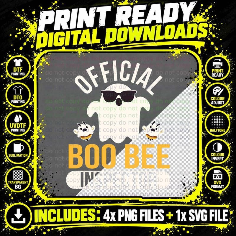 Official Boo Bee Inspector Halloween Humor Funny Ghost Png SVG Digital Bundle