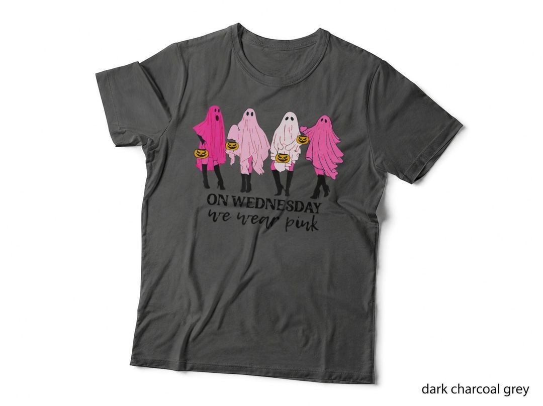 On Wednesday We Wear Pink Ghost Halloween Breast Cancer T-Shirt