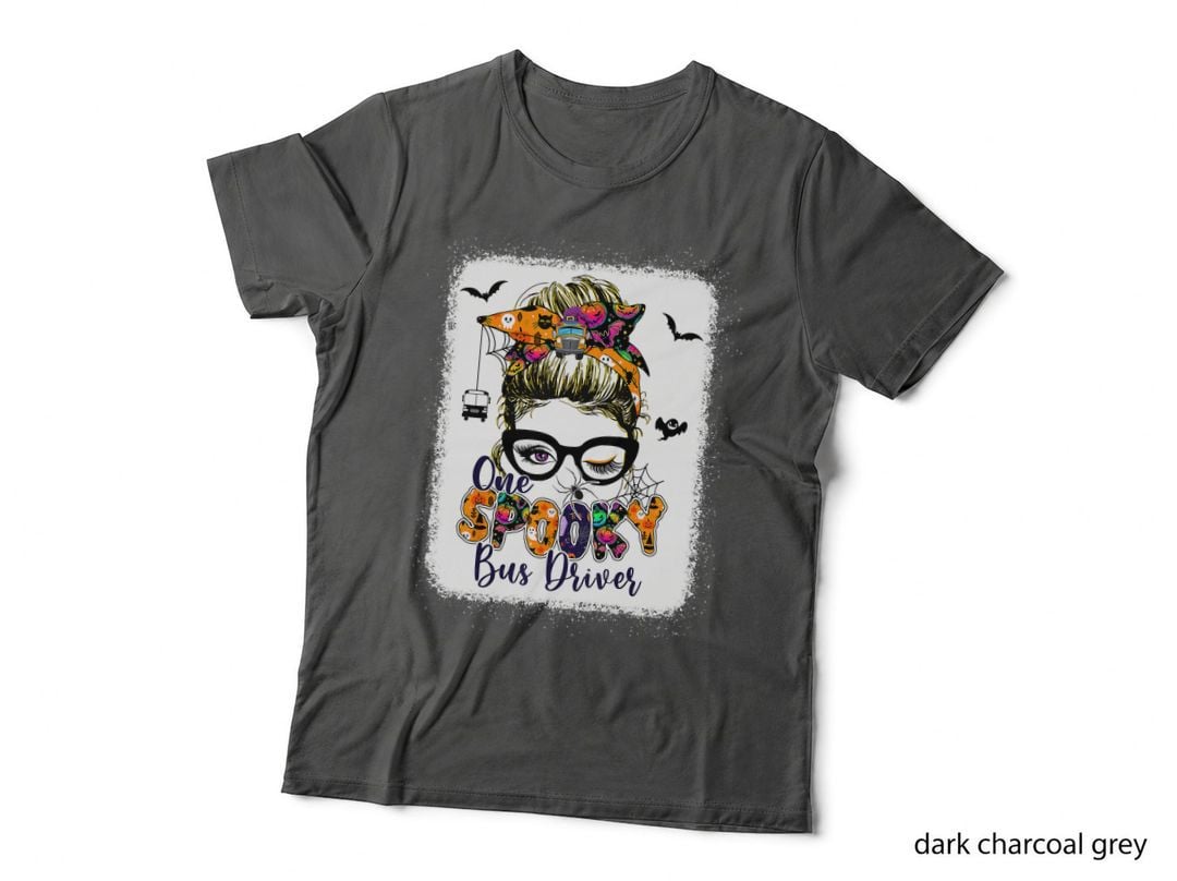 One Spooky Bus Driver Messy Bun Trick or Treat Halloween T-Shirt