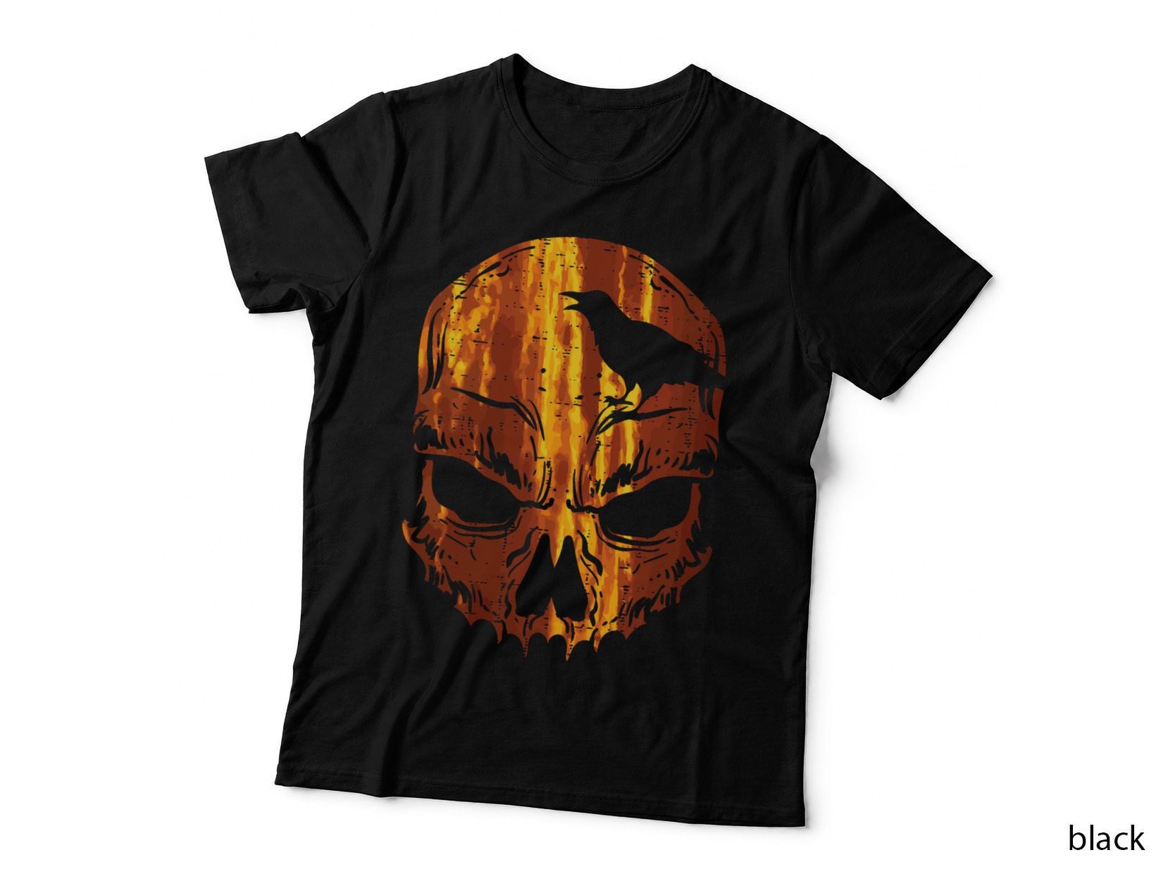 Orange Skull Crow Skeleton Horror Scary Halloween Costume T-Shirt