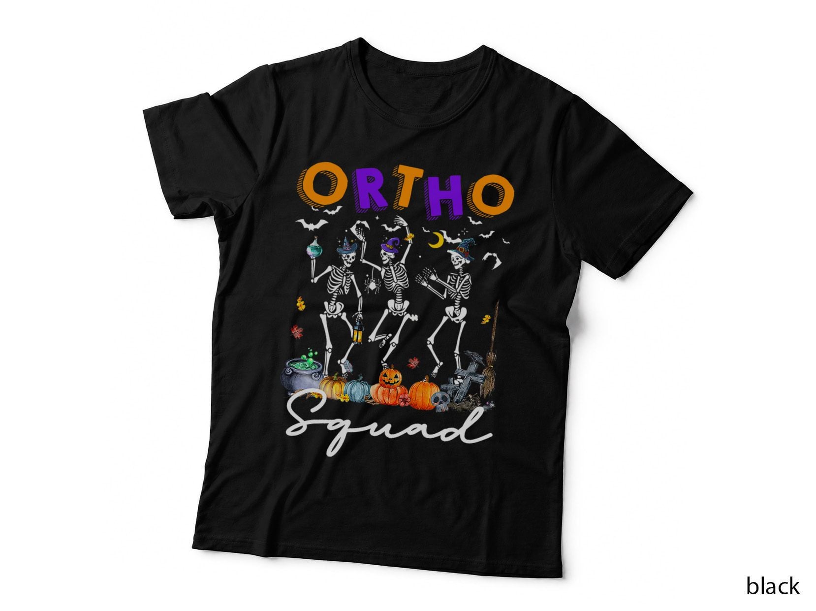 Ortho Squad Halloween Pumpkin Dancing Orthopedic Skeletons T-Shirt