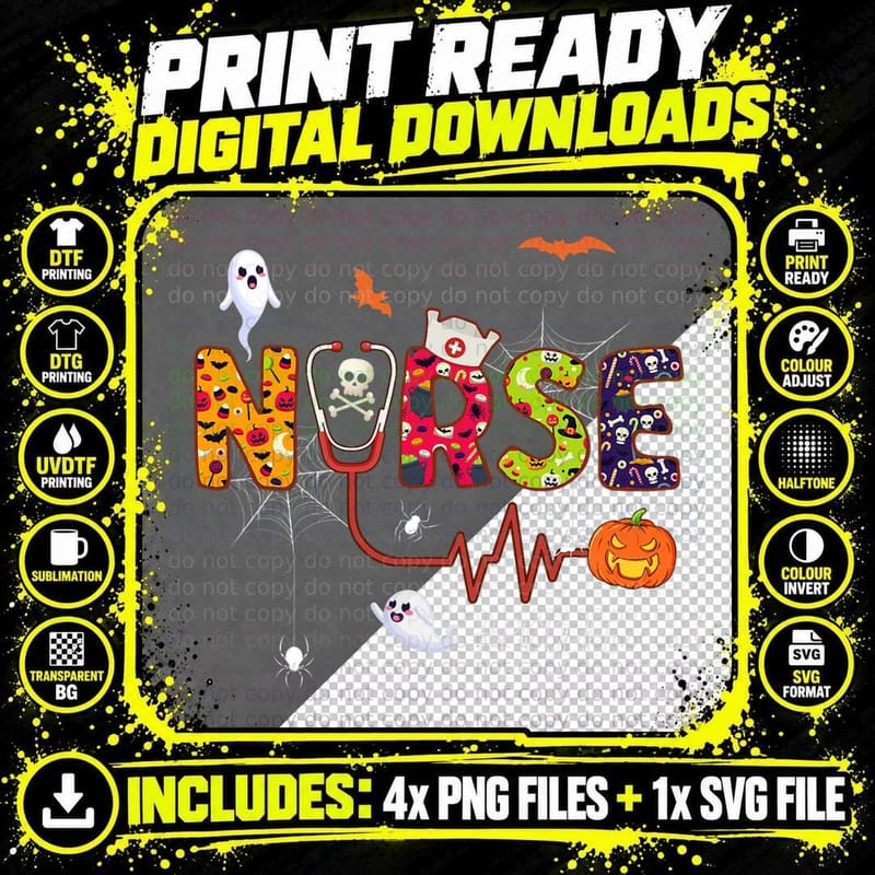 PICU Nurse Halloween Ghost Spider Pediatric ICU Nursing Png SVG Digital Bundle