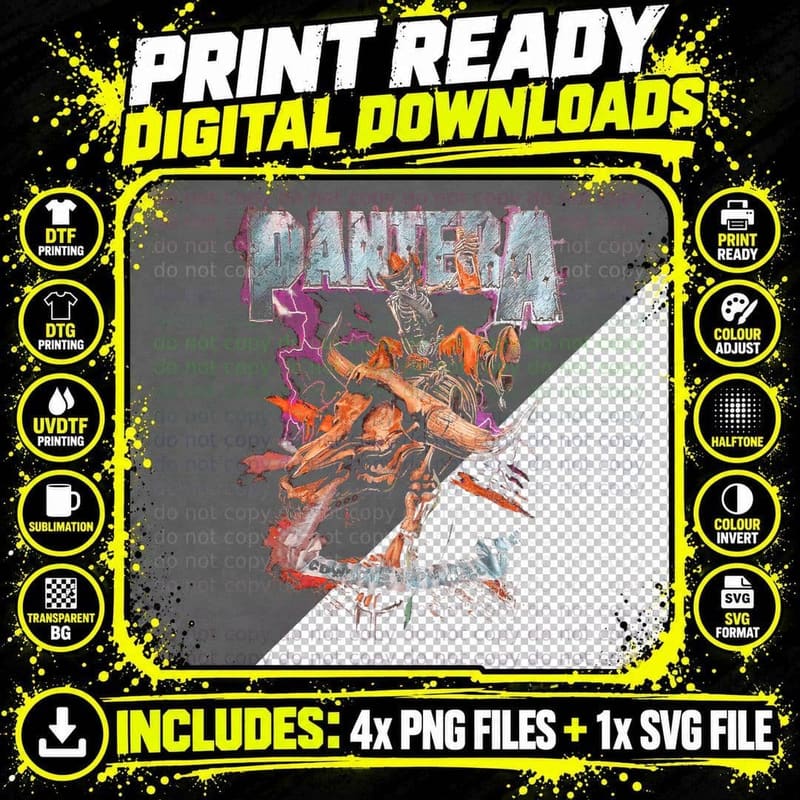 Pantera Official Cowboys from Hell Riding Skeleton Png SVG Digital Bundle