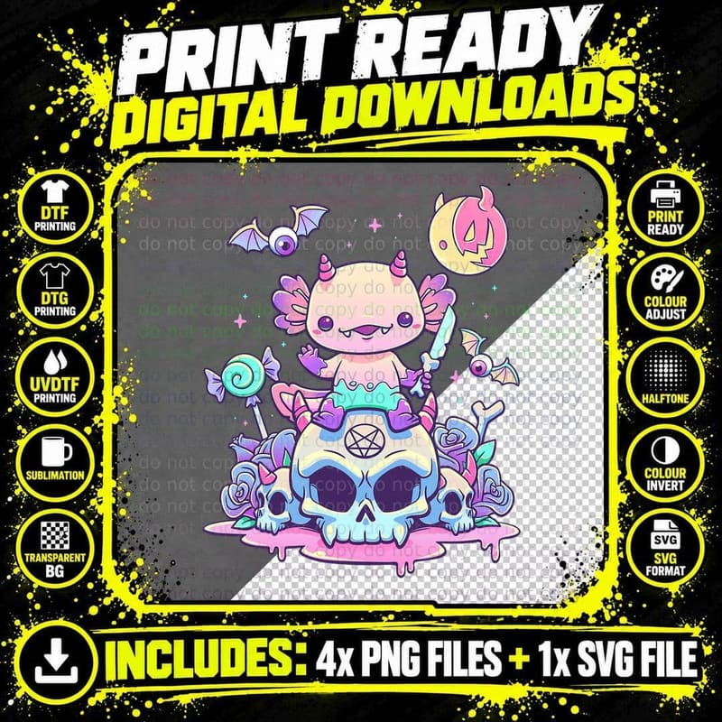 Pastel Goth Axolotl Creepy Gothic Kawaii Anime Aesthetic Png SVG Digital Bundle