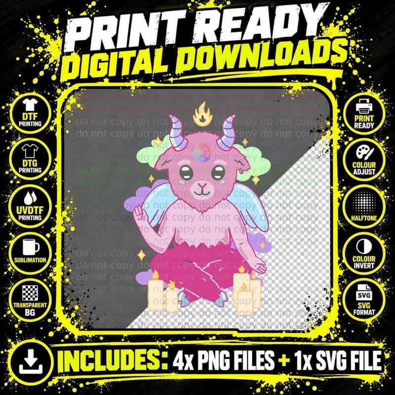 Pastel Goth Creepy Kawaii Cute Creepy Baphomet T-Shirt Png SVG Digital Bundle