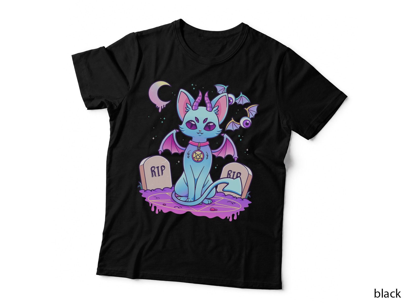 Pastel Goth Creepy Pentagram Cat Kawaii Emo Kitten Nu Goth T-Shirt