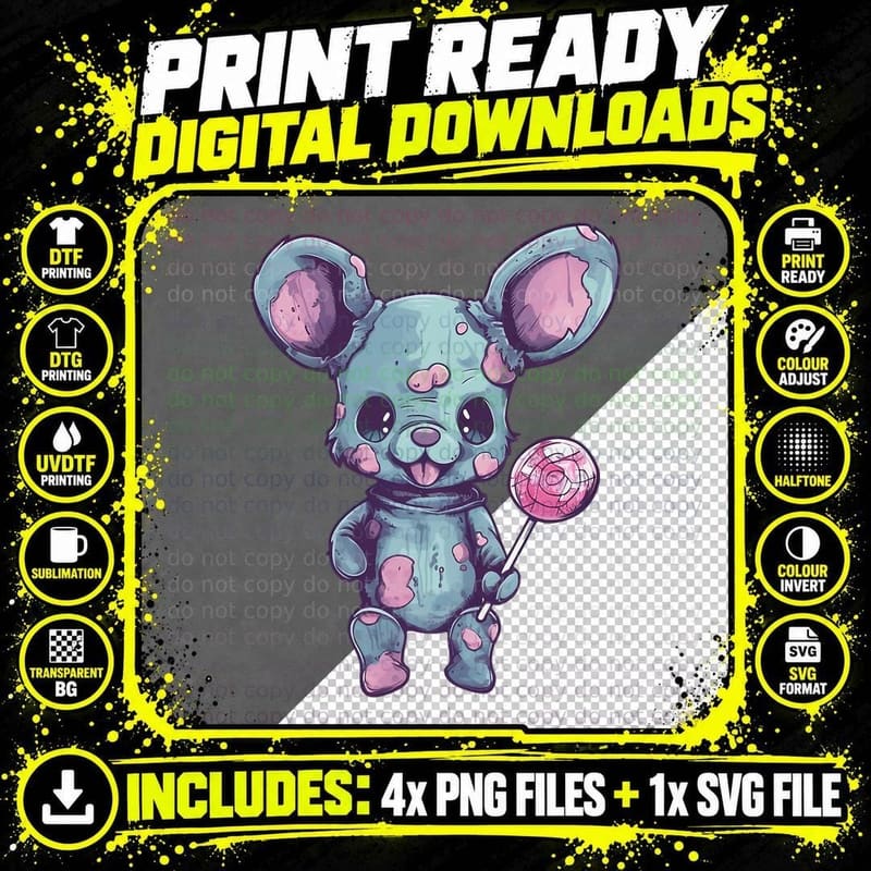 Pastel Goth Creepy Teddy Bear Rabbit Menhera Anime Funny Png SVG Digital Bundle