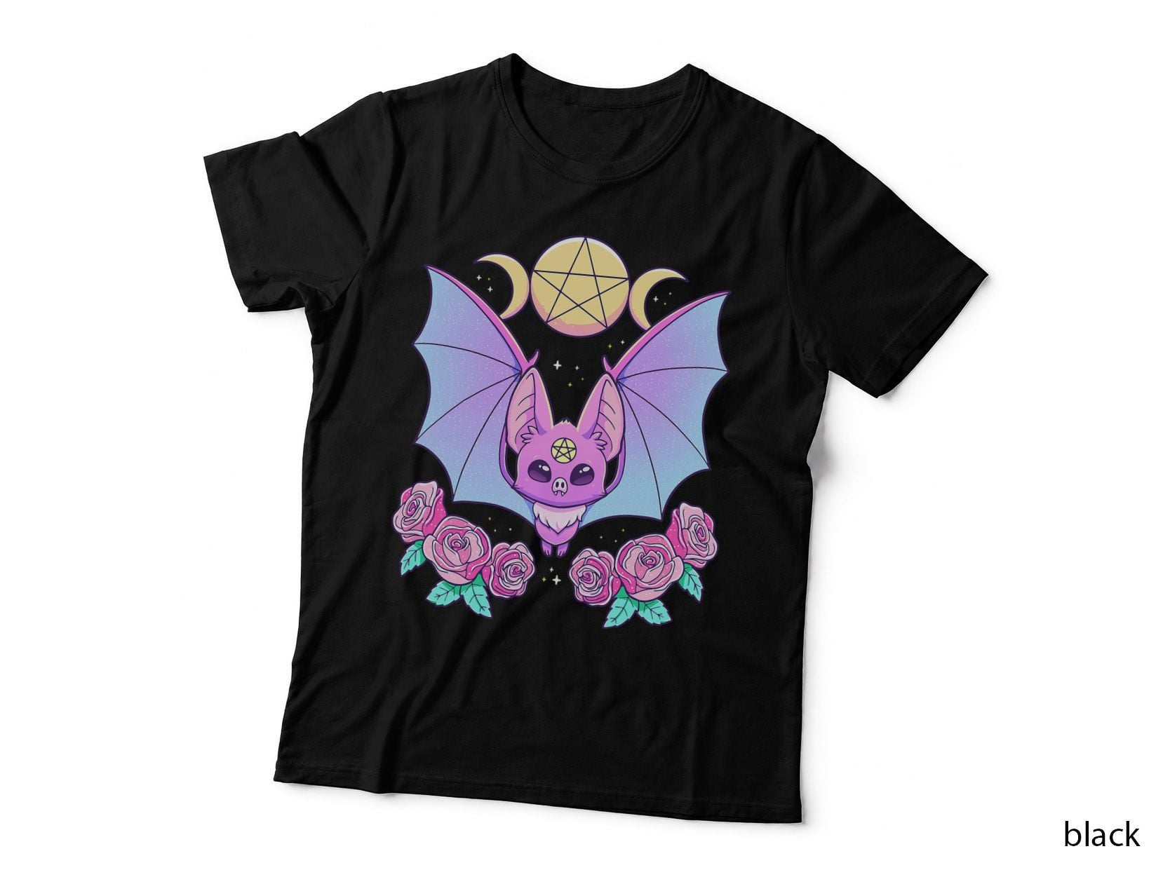 Pastel Goth Cute Creepy Bat Crescent Moon Kawaii Emo Nu Goth T-Shirt