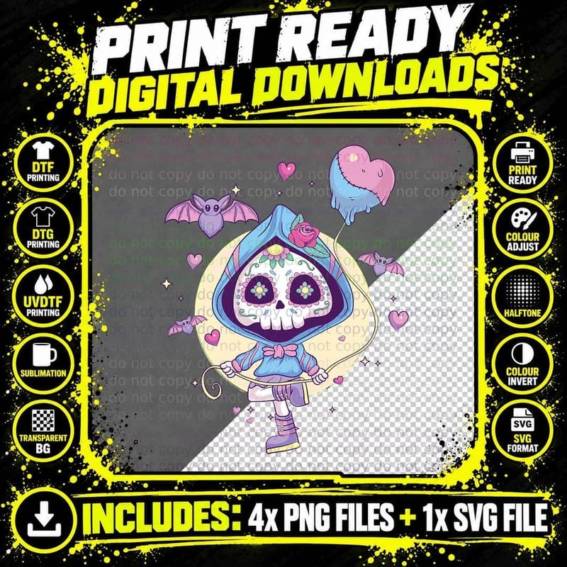 Pastel Goth Cute Creepy Sugar Skull Kawaii Emo Nu Goth Png SVG Digital Bundle