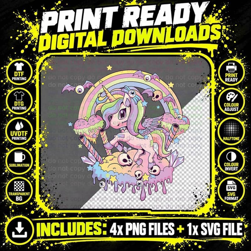Pastel Goth Cute Creepy Unicorn Gothic Kawaii Menhera Png SVG Digital Bundle