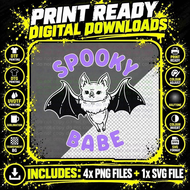 Pastel Goth Halloween, Spooky Babe T-Shirt Png SVG Digital Bundle