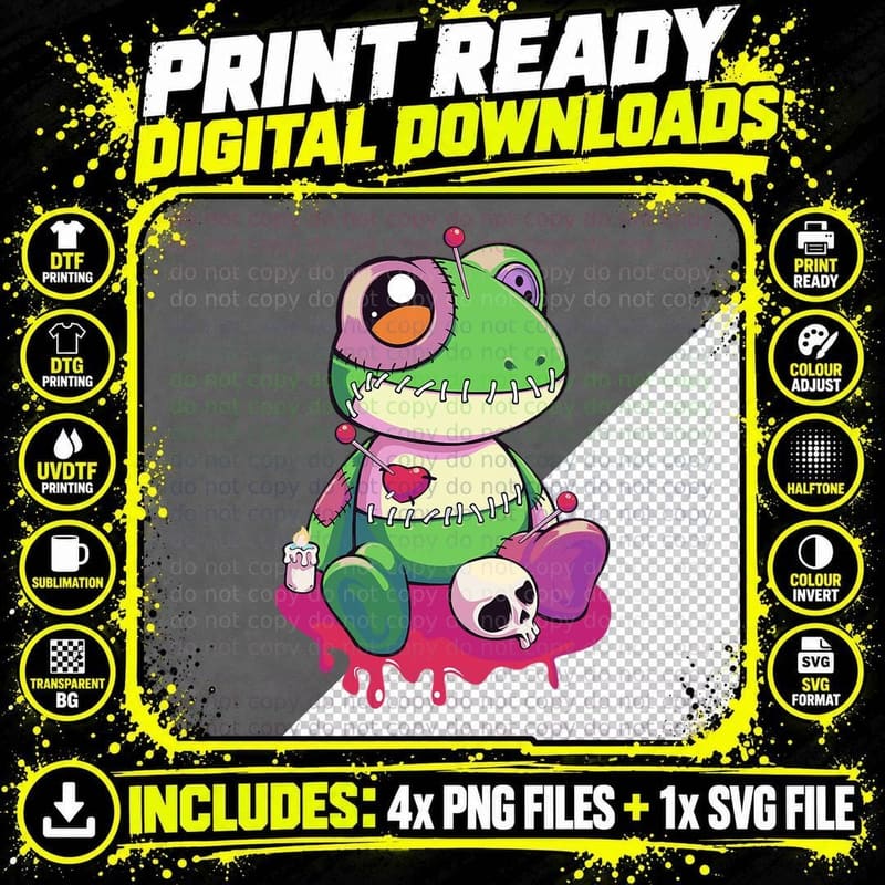 Pastel Goth Kawaii Cute Creepy Voodoo Doll Frog for Png SVG Digital Bundle