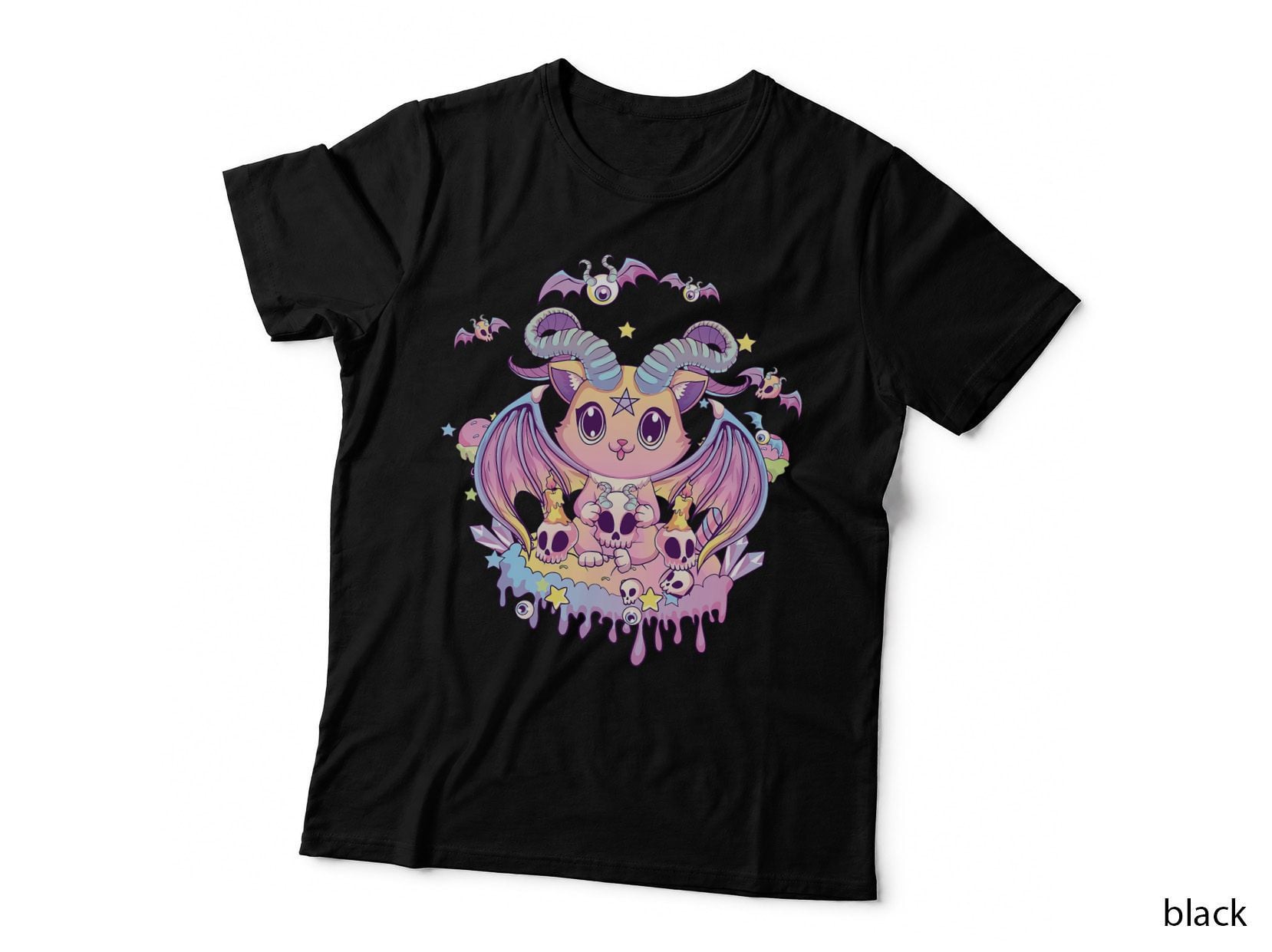 Pastel Goth Krampus Cat Cute Creepy Devil Cat and Skull T-Shirt