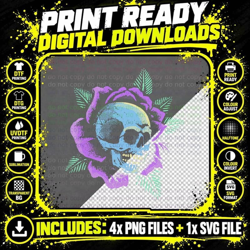 Pastel Goth Skull and Roses Gothic Floral Bones Png SVG Digital Bundle