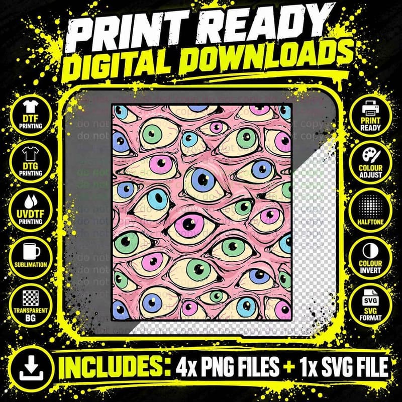Pastel Goth Weirdcore Big Eyeballs Spooky Creepy Alt Png SVG Digital Bundle