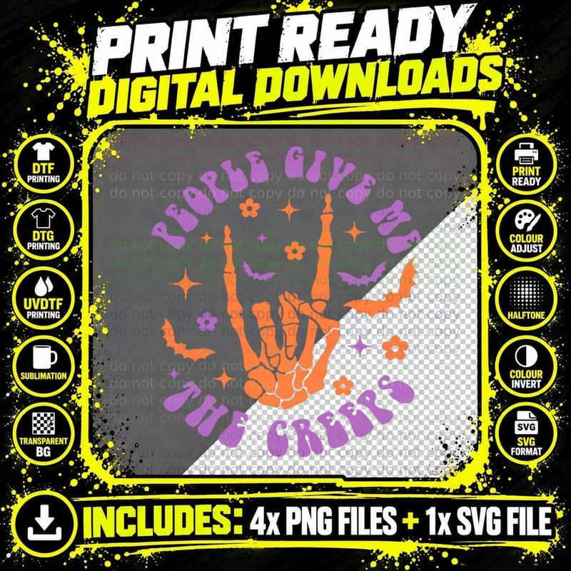 People Give Me the Creeps, Hand Skeleton (Pocket & Back) Png SVG Digital Bundle