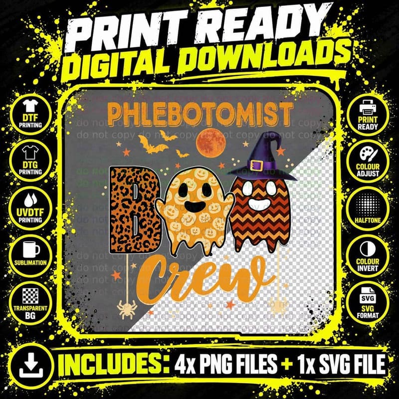 Phlebotomist Tech Boo Crew Ghost Halloween Phlebotomy Png SVG Digital Bundle
