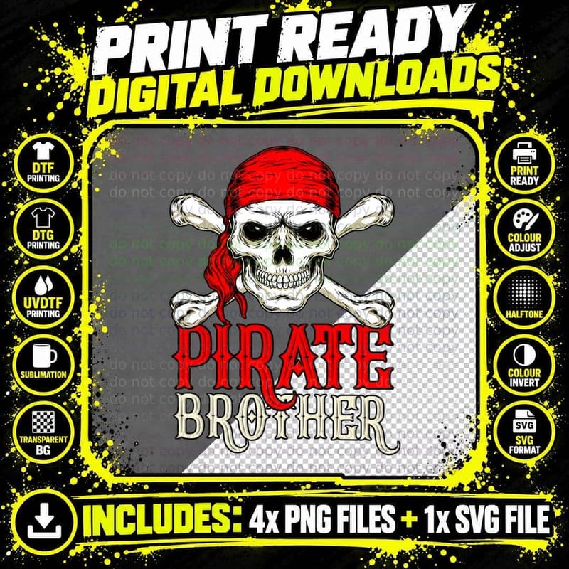 Pirate Brother Funny Family Birthday Party Halloween Png SVG Digital Bundle