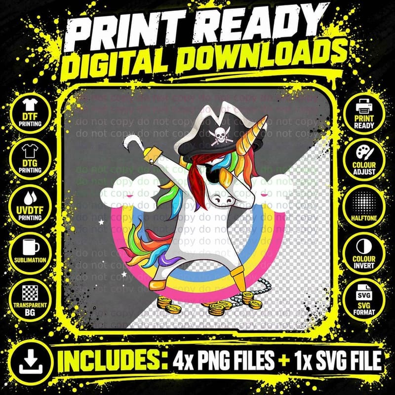 Pirate Magical Unicorn Funny Awesome Halloween Costume Png SVG Digital Bundle