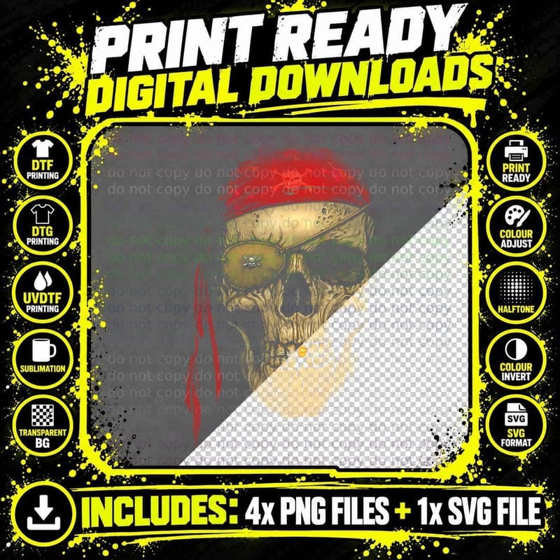 Pirate Skull Bandana T-Shirt, Halloween Costume Png SVG Digital Bundle