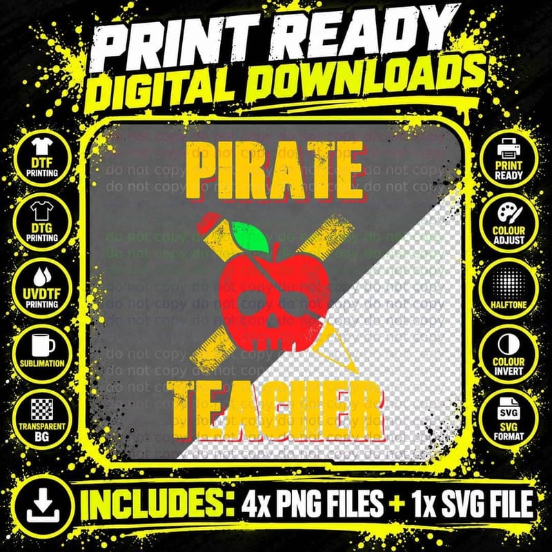 Pirate Teacher Language Funny Halloween T-Shirt Png SVG Digital Bundle