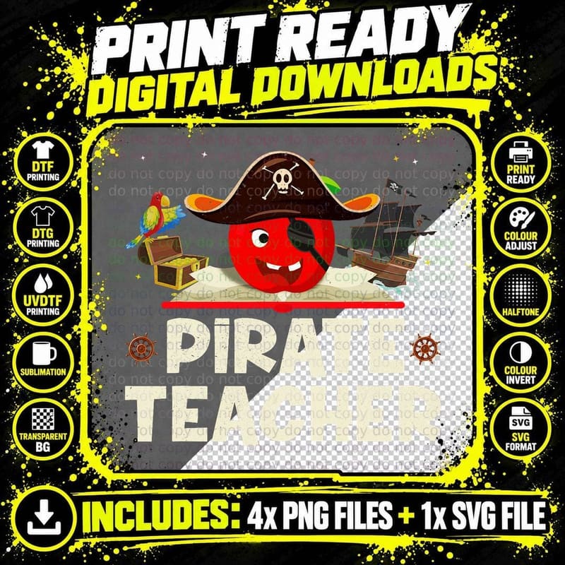 Pirate Teacher T-Shirt for Halloween Costume Tees Pirate Png SVG Digital Bundle