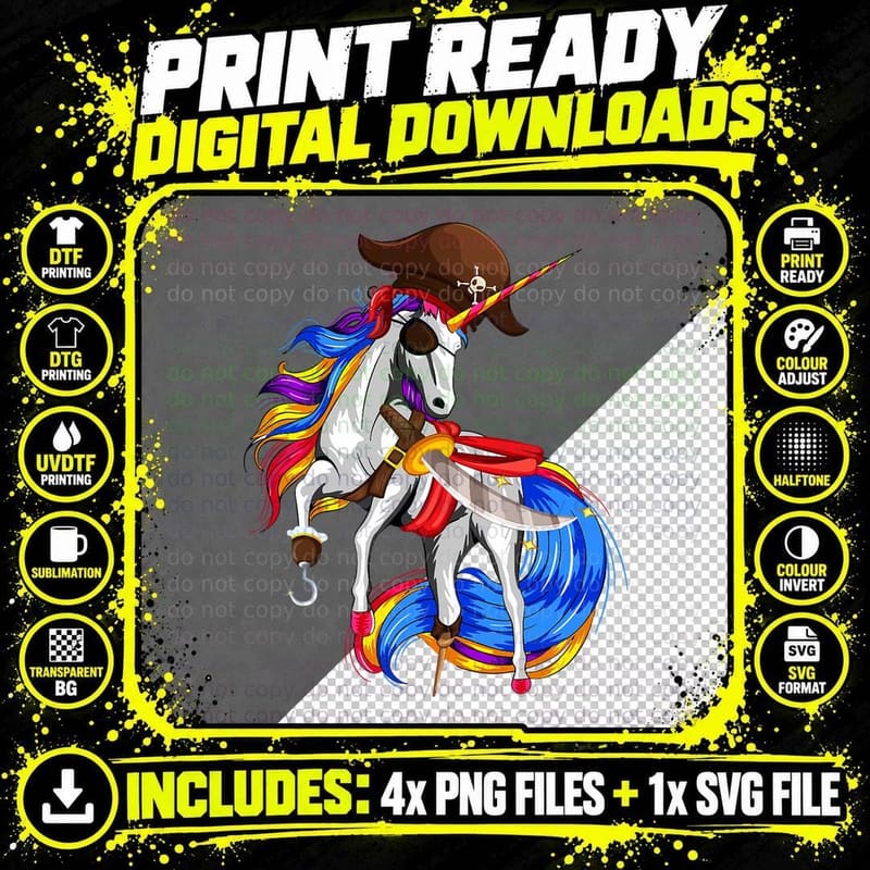 Pirate Unicorn Halloween Costume Family Kids Toddler Png SVG Digital Bundle