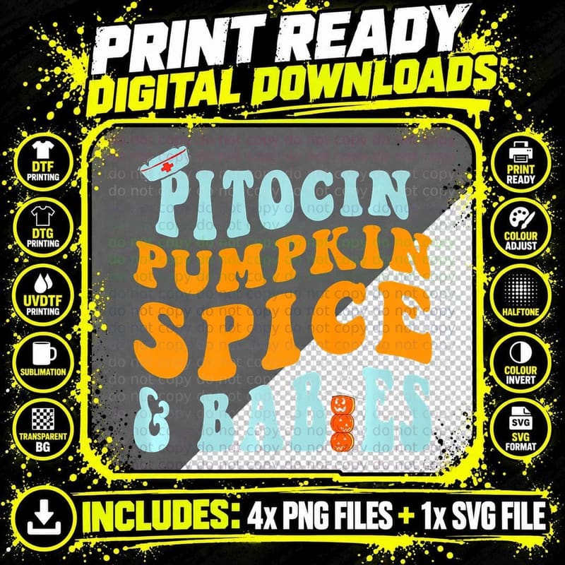 Pitocin Pumpkin Spice & Babies OB RN Delivery Labor Png SVG Digital Bundle