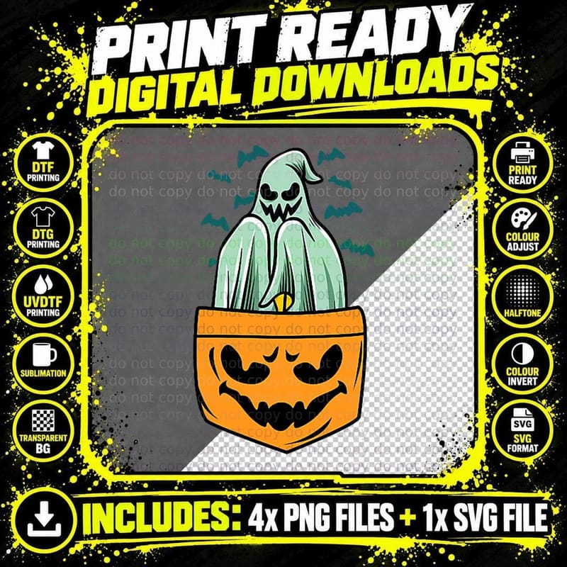 Pocket Ghost Scary Funny Halloween Costume Men Women Png SVG Digital Bundle
