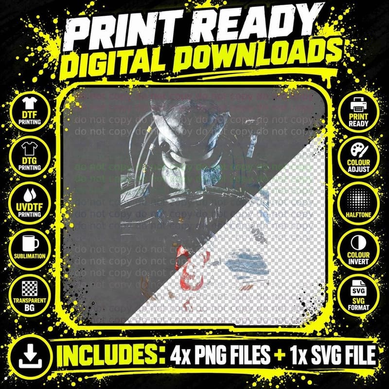Predator V2 Horror T-Shirt, Dark Art Print Png SVG Digital Bundle