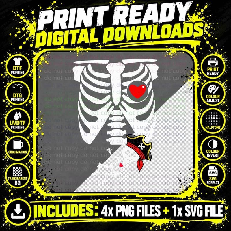 Pregnant Skeleton Pirate Baby Announcement Halloween Png SVG Digital Bundle