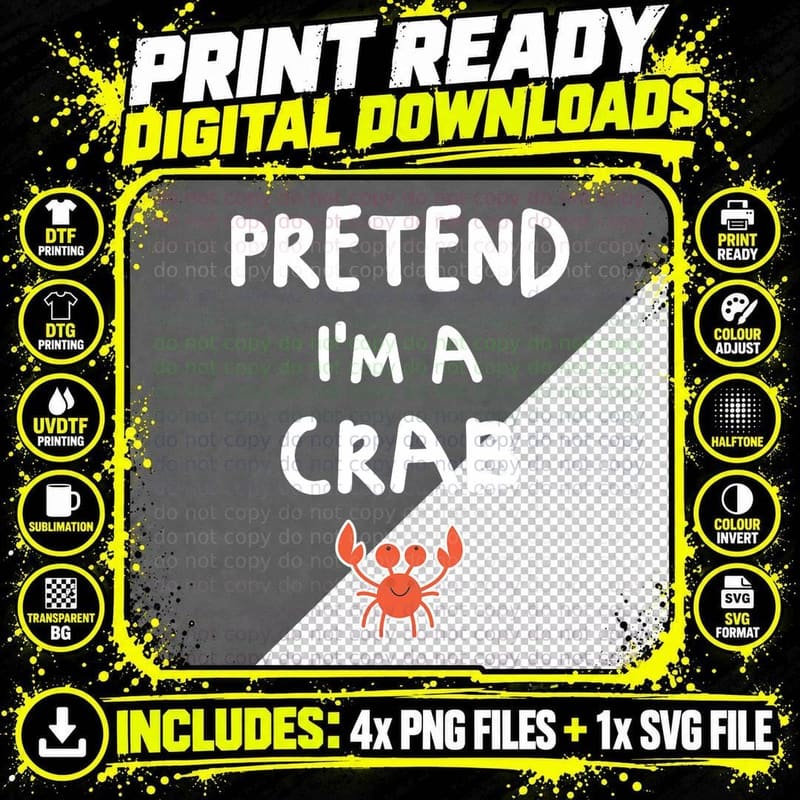 Pretend I'm a Crab Funny Easy Halloween Costume T-Shirt Png SVG Digital Bundle