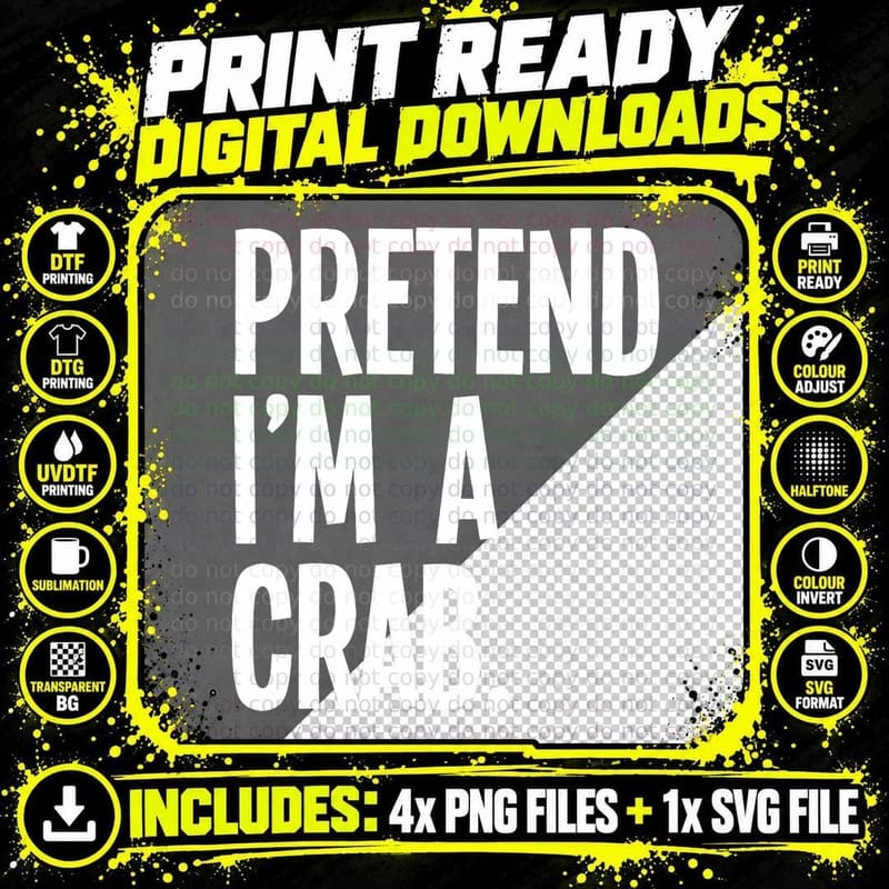 Pretend I'm a Crab Funny Halloween Party Costume T-Shirt Png SVG Digital Bundle