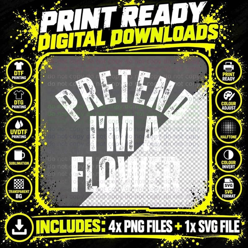 Pretend I'm a Flower Funny Vintage Lazy Halloween Png SVG Digital Bundle