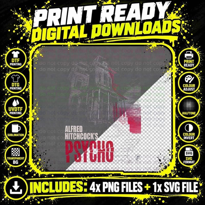 Psycho House Illustration T-Shirt, Horror Movie Fan Gift Png SVG Digital Bundle