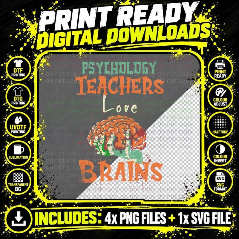 Psychology Teachers Love Brains Halloween for Png SVG Digital Bundle