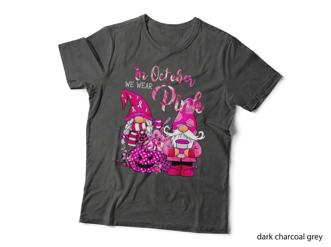 Pumpkin Gnomes Halloween Ribbon in October We Wear Pink T-Shirt