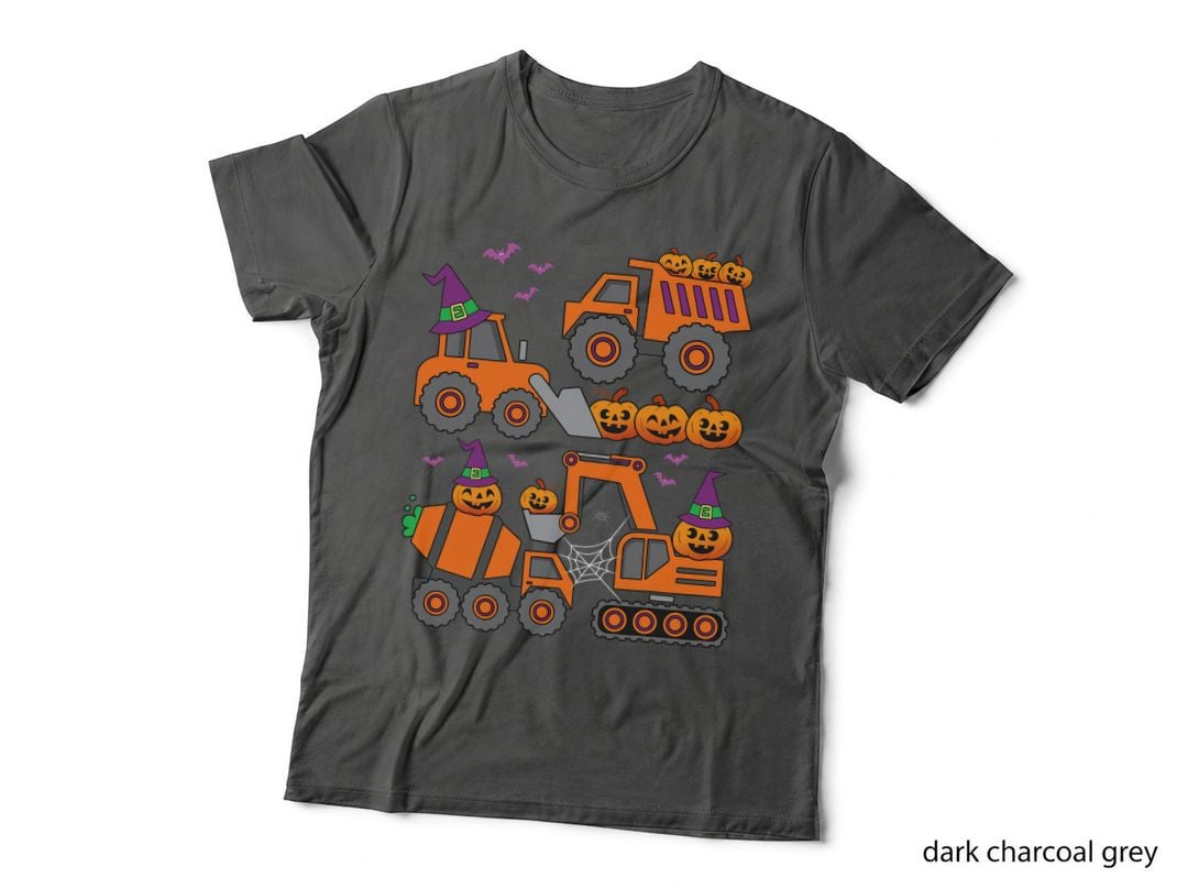 Pumpkin Halloween Construction Vehicle Excavator Truck Kids T-Shirt