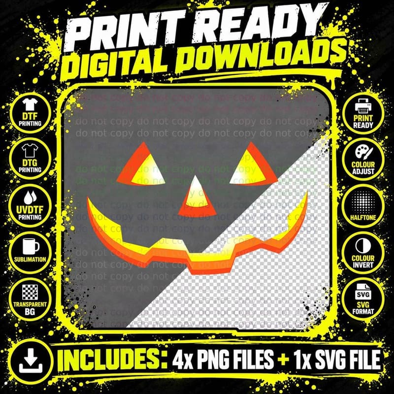 Pumpkin Jack-O-Lantern Face T-Shirt Png SVG Digital Bundle