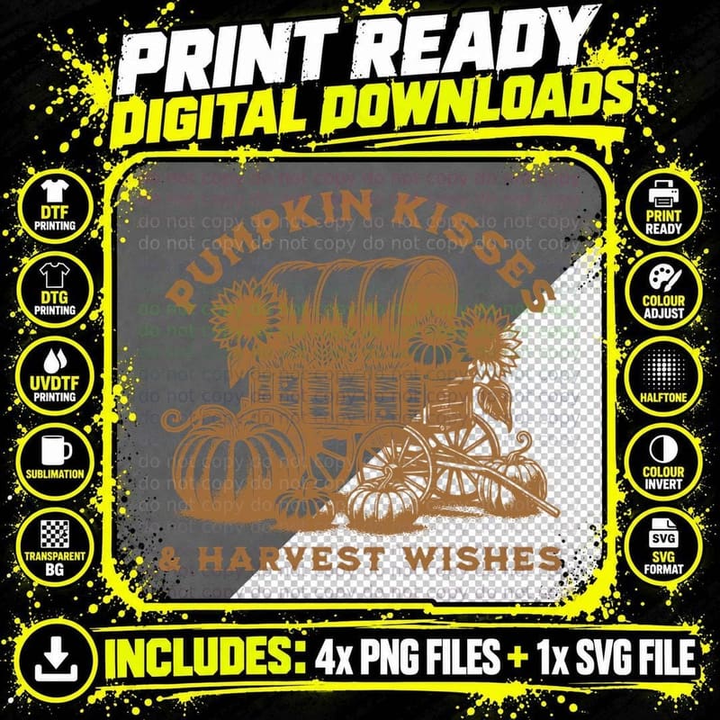 Pumpkin Kisses Harvest Wishes Orange, Minimalist Png SVG Digital Bundle