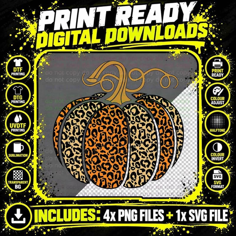 Pumpkin Leopard Print Funny Halloween Costume Autumn Png SVG Digital Bundle