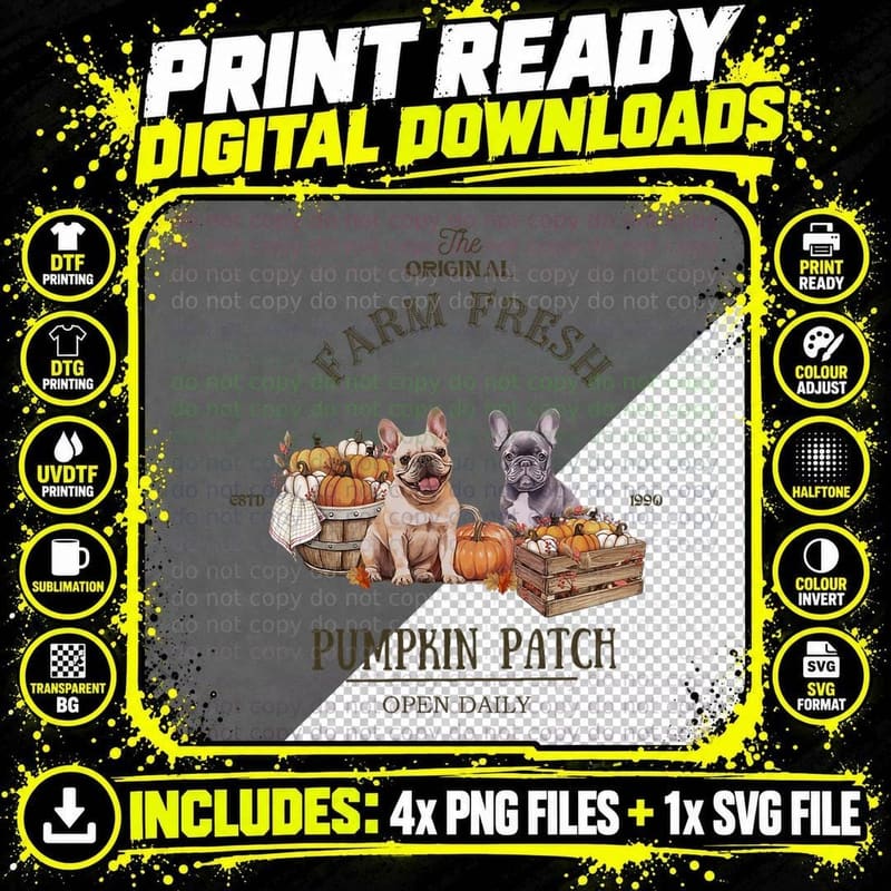Pumpkin Patch French Bulldog the Original Farm Fresh Png SVG Digital Bundle