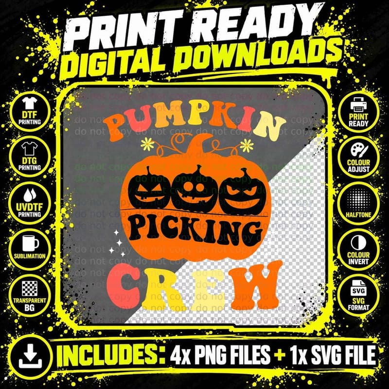 Pumpkin Picking Crew Matching Autumn T-Shirt Png SVG Digital Bundle