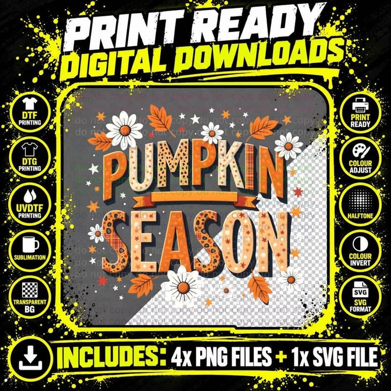 Pumpkin Season, Fall Aesthetic, Autumn Halloween Png SVG Digital Bundle