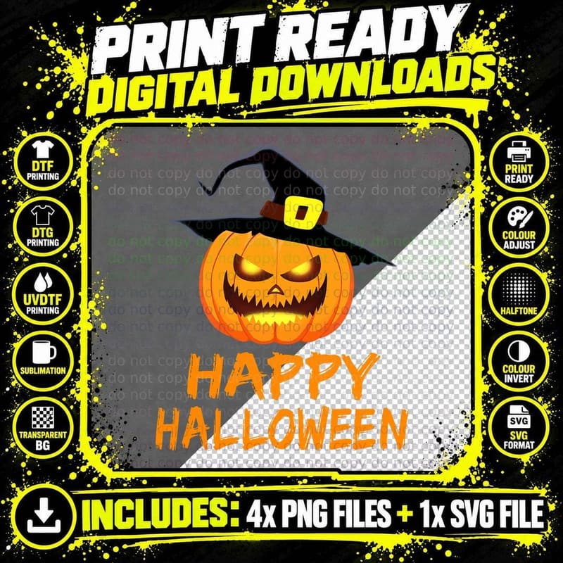 Pumpkin with Hat - Happy Halloween Costume Women Men Png SVG Digital Bundle