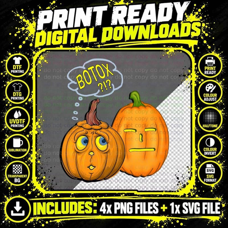 Pumpkins Funny Botox Gone Wrong Halloween T-Shirt Png SVG Digital Bundle