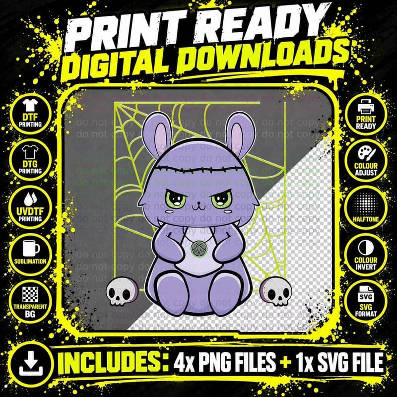 Rabbit with Horror Pastel Goth T-Shirt Png SVG Digital Bundle